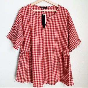 Zanzea Red and Cream Gingham Plus Size Blouse XXXL